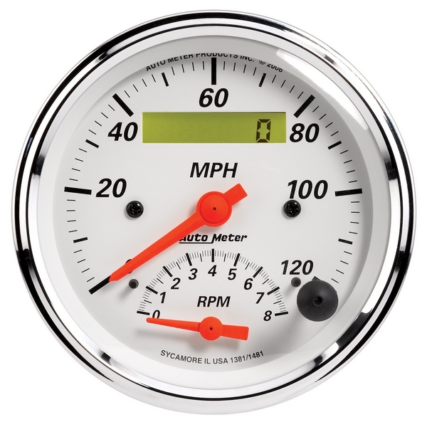 3-3/8" TACHOMETER/SPEEDOMETER COMBO, 8K RPM/120 MPH, ARCTIC WHITE